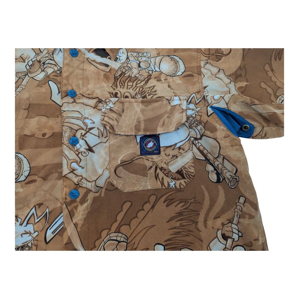 Vtg FLAME HEAD Button Up Shirt Orange Print All Over Rare Street Fighter Size M - Picture 5 of 11